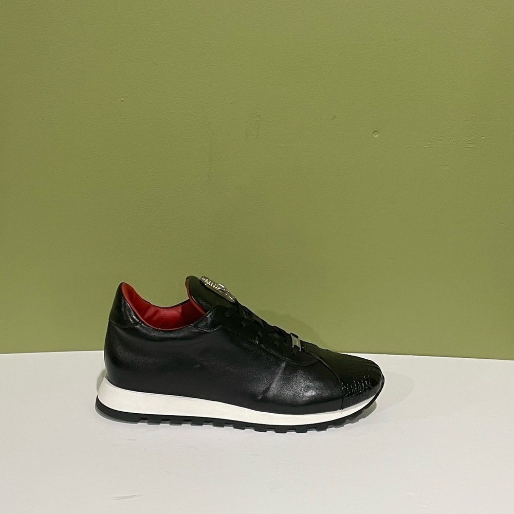 Fennix italy shoes casual sneaker black leather calf/alligator size 8 - Picture 2 of 5